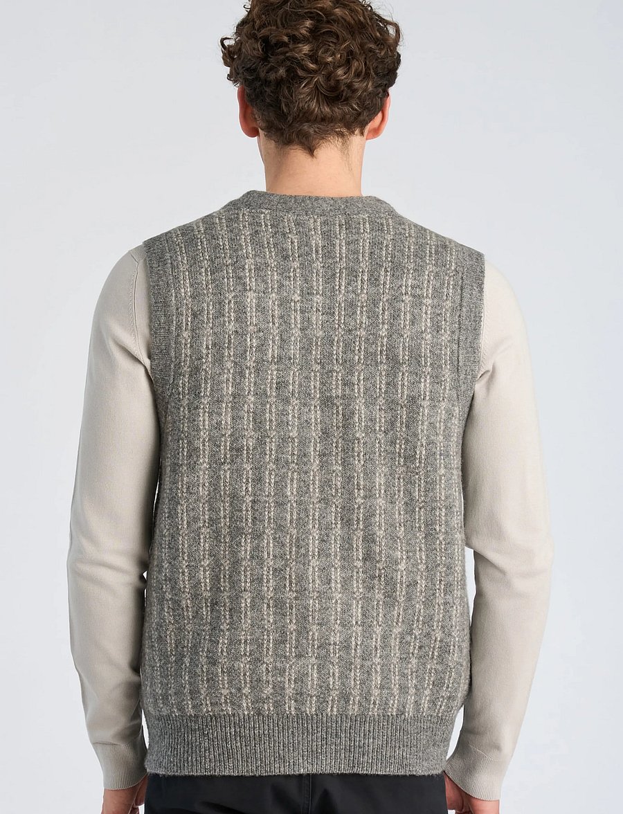 Lindbergh - Jacquard knitted slipover cardigan - knitted vests - grey mel - 3