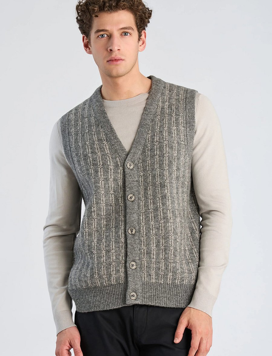 Lindbergh - Jacquard knitted slipover cardigan - knitted vests - grey mel - 4
