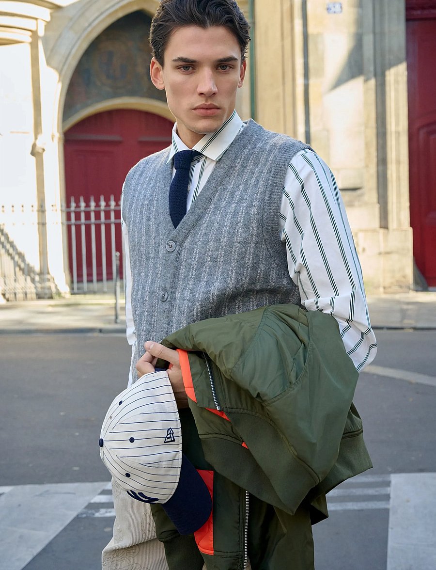 Lindbergh - Jacquard knitted slipover cardigan - knitted vests - grey mel - 5