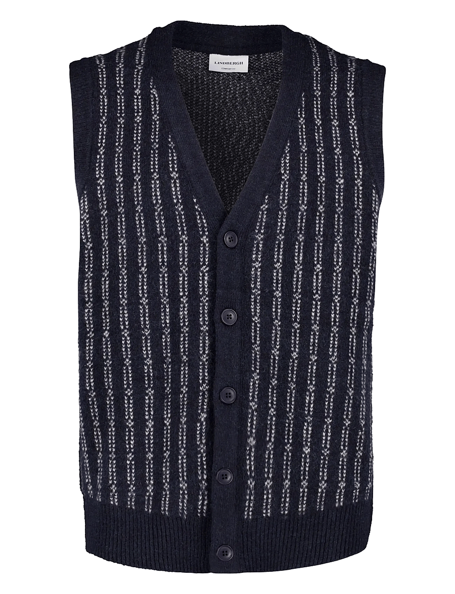 Lindbergh - Jacquard knitted slipover cardigan - strickwesten - navy mel - 0