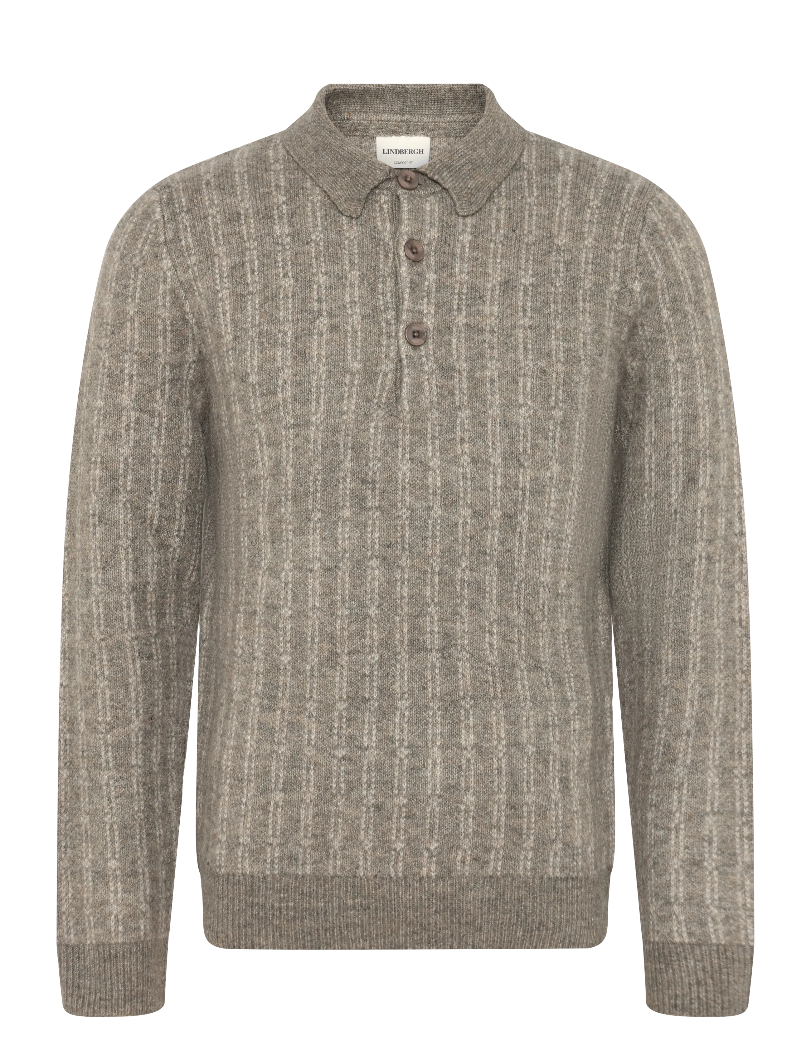 Lindbergh Jacquard knitted L/S polo cardigan - Lindbergh - DK SAND MEL / beige