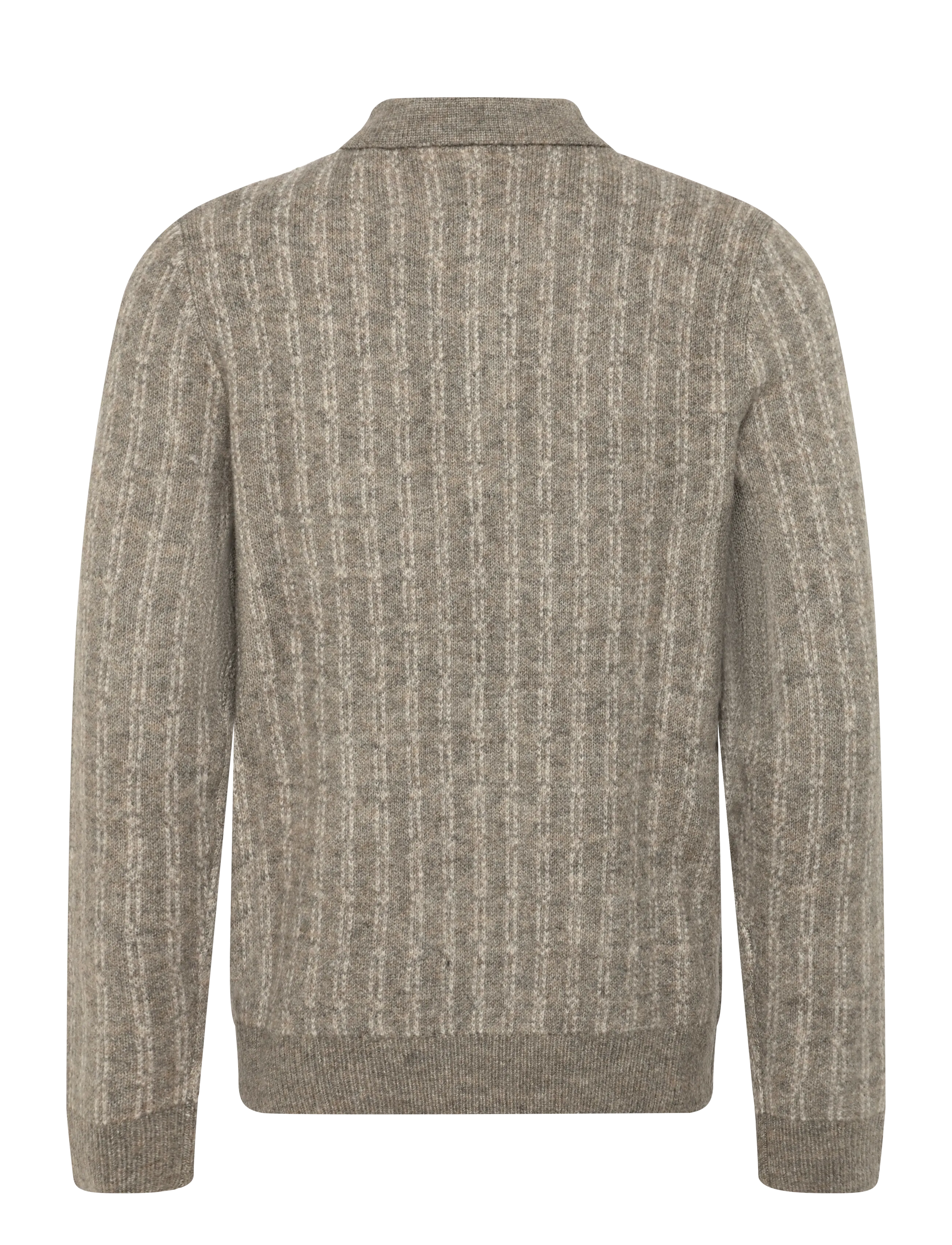 Lindbergh - Jacquard knitted L/S polo cardigan - long-sleeved knitted polos - dk sand mel - 1
