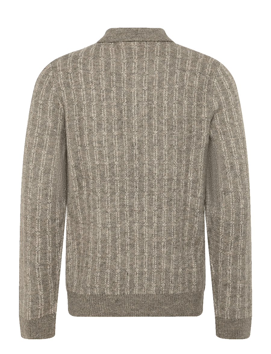 Lindbergh - Jacquard knitted L/S polo cardigan - long-sleeved knitted polos - dk sand mel - 1