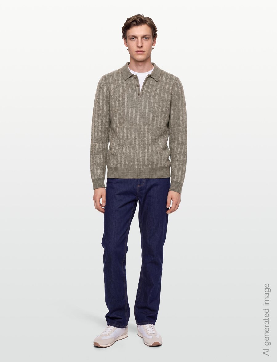 Lindbergh - Jacquard knitted L/S polo cardigan - poloer i strik med lange ærmer - dk sand mel - 0