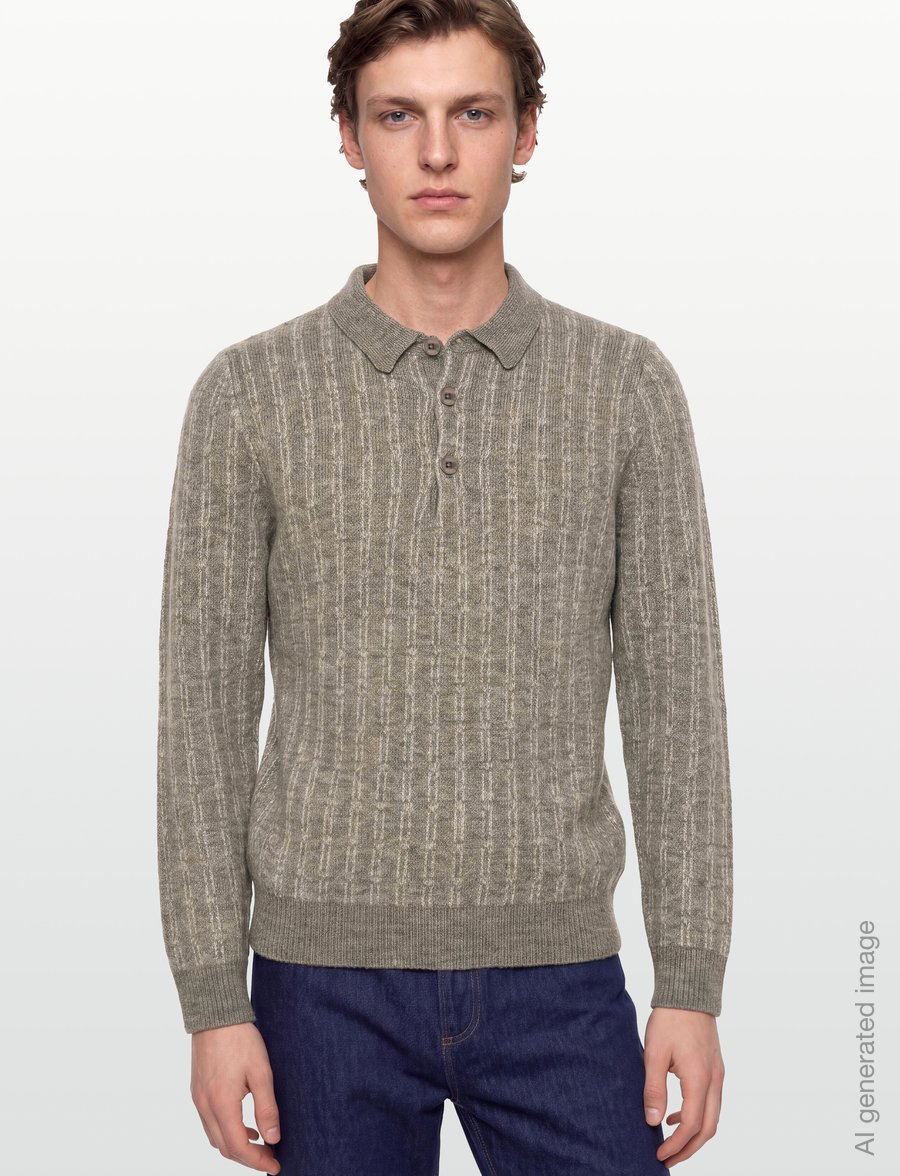 Lindbergh - Jacquard knitted L/S polo cardigan - poloer i strik med lange ærmer - dk sand mel - 3