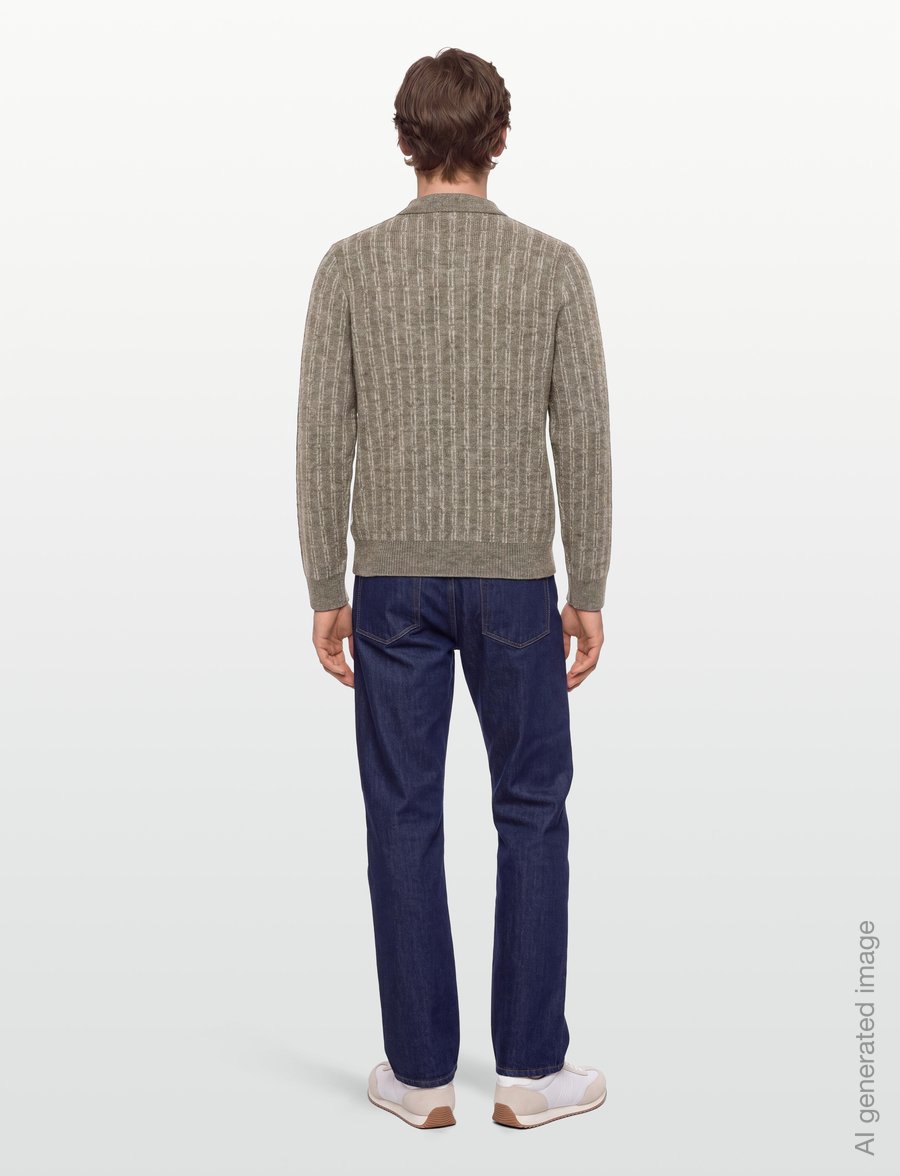 Lindbergh - Jacquard knitted L/S polo cardigan - poloer i strik med lange ærmer - dk sand mel - 4