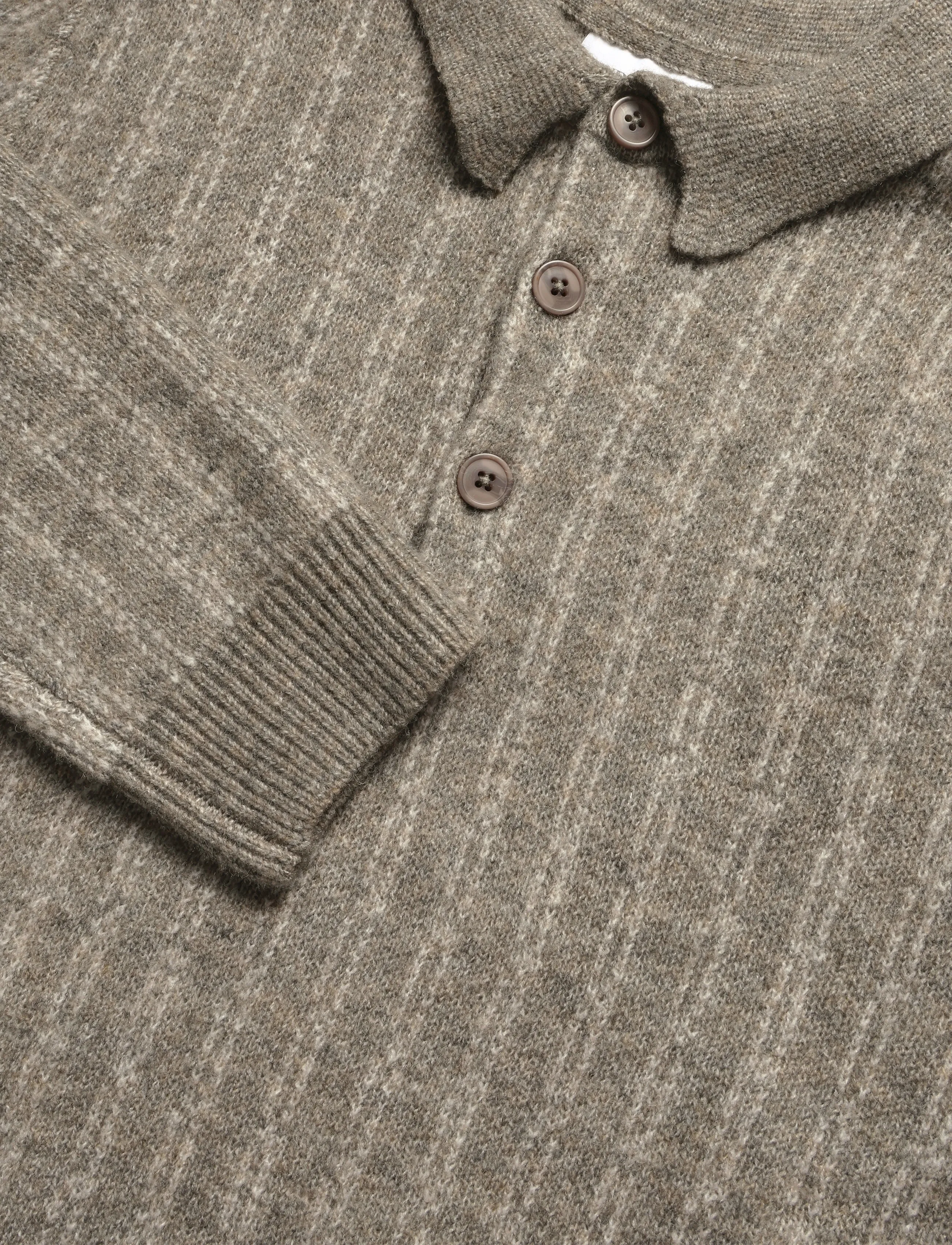 Lindbergh - Jacquard knitted L/S polo cardigan - long-sleeved knitted polos - dk sand mel - 2