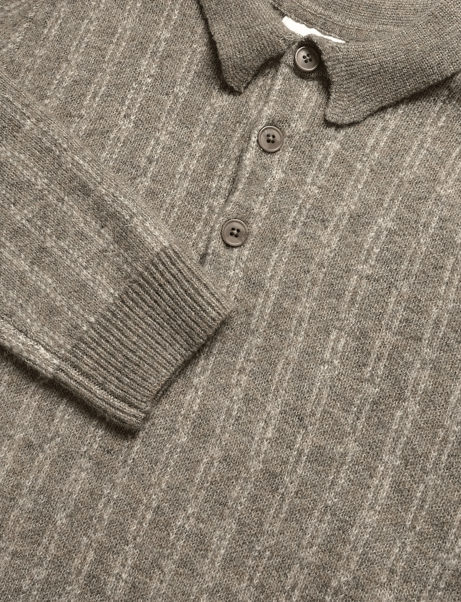 Lindbergh - Jacquard knitted L/S polo cardigan - long-sleeved knitted polos - dk sand mel - 2