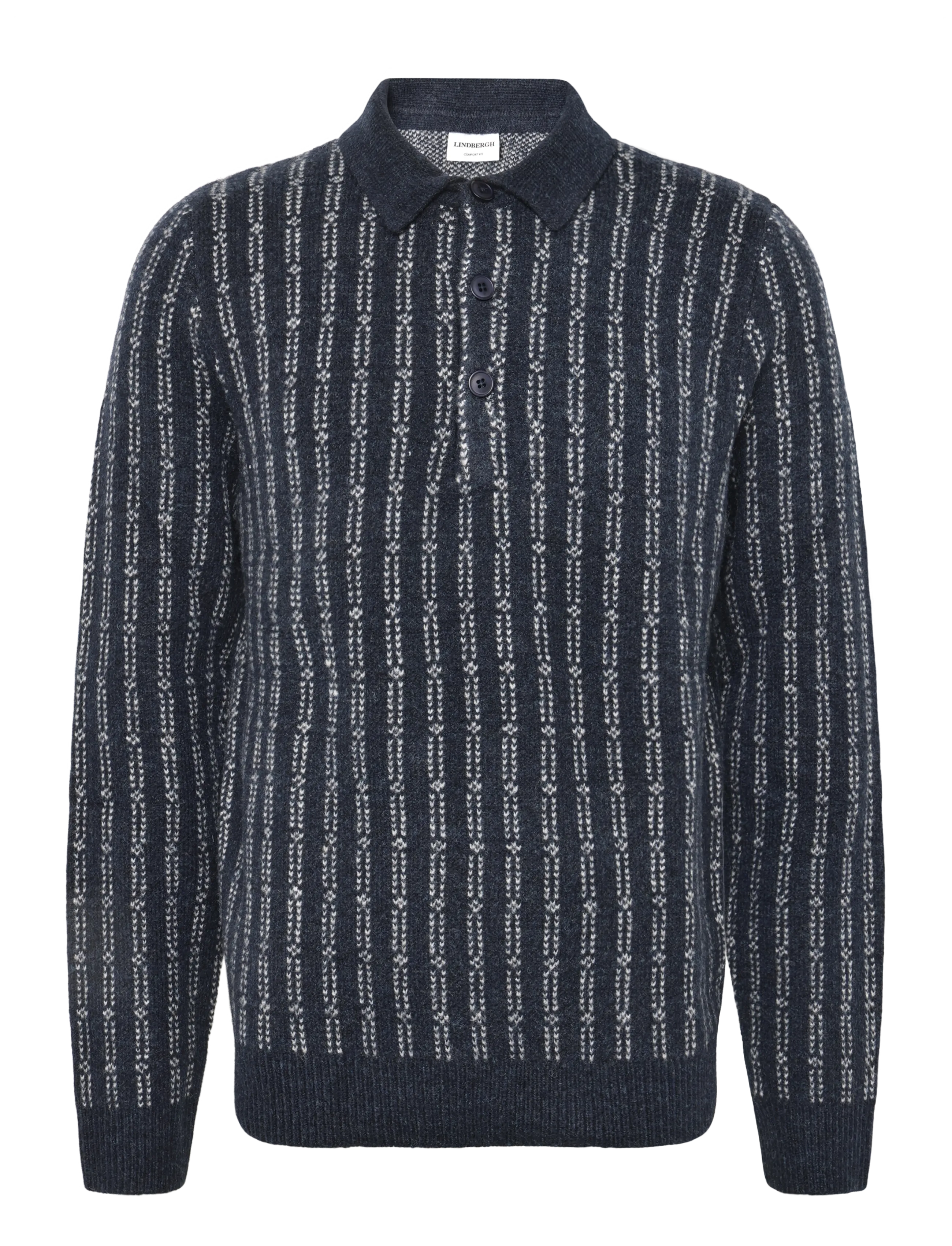 Lindbergh Jacquard knitted L/S polo cardigan - Lindbergh - NAVY MEL / navy
