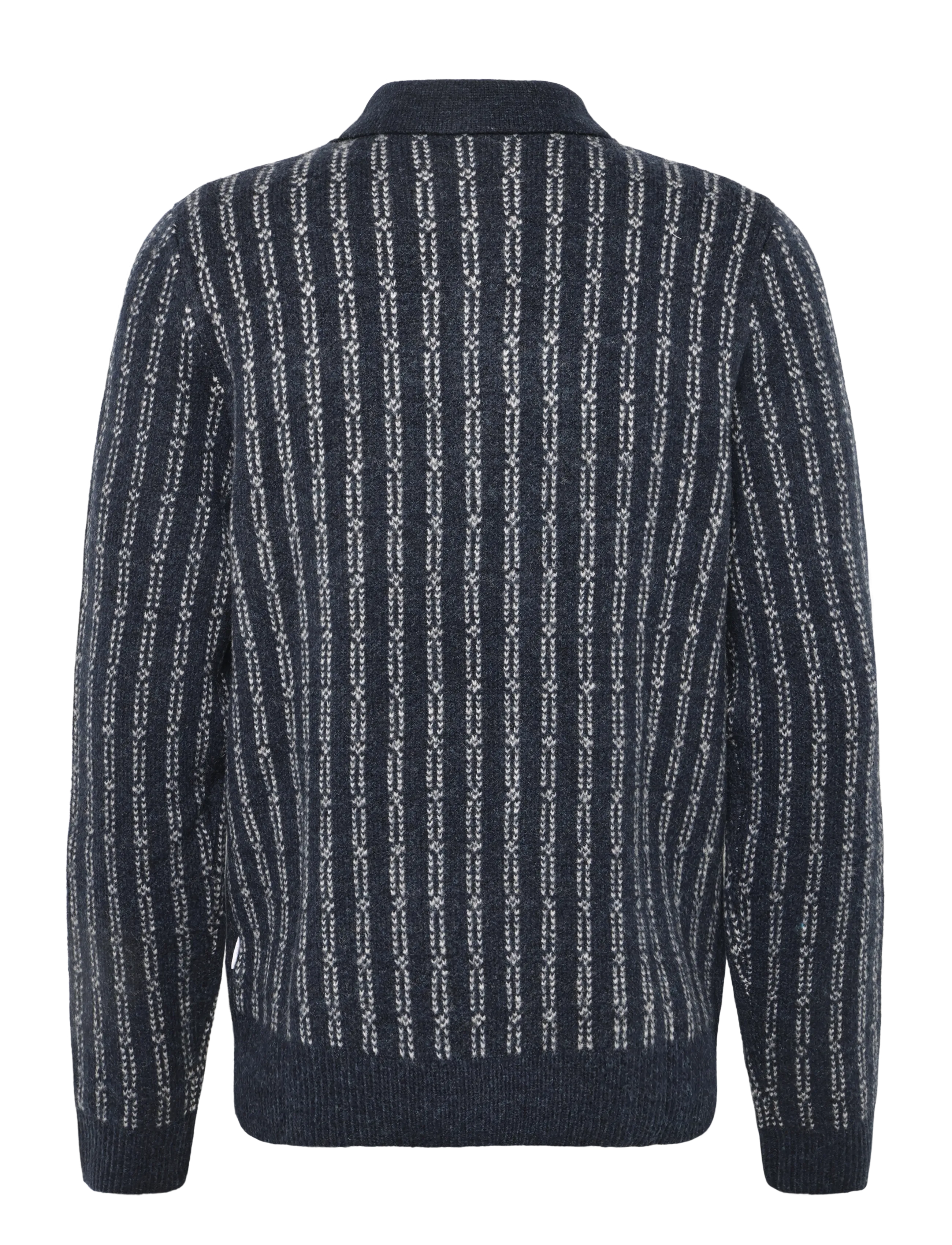 Lindbergh - Jacquard knitted L/S polo cardigan - long-sleeved knitted polos - navy mel - 1