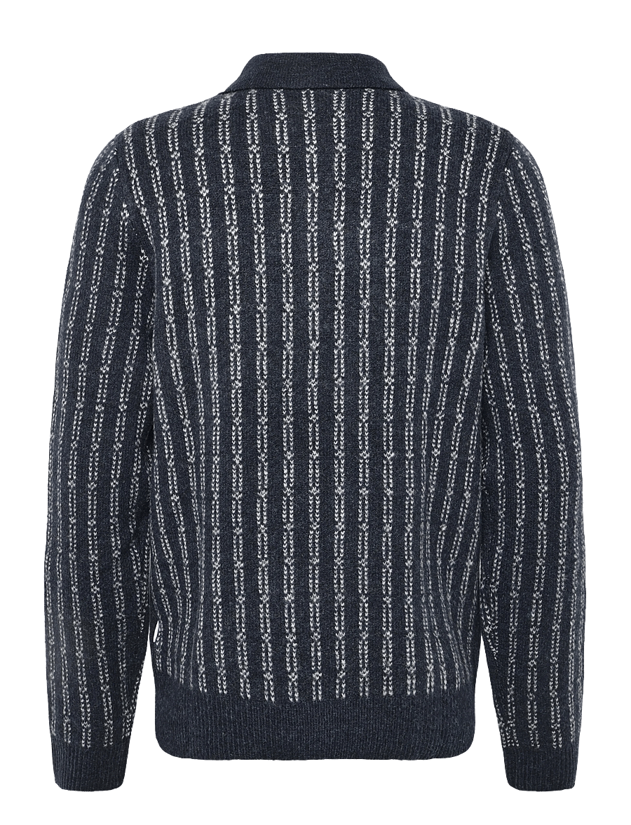 Lindbergh - Jacquard knitted L/S polo cardigan - long-sleeved knitted polos - navy mel - 1
