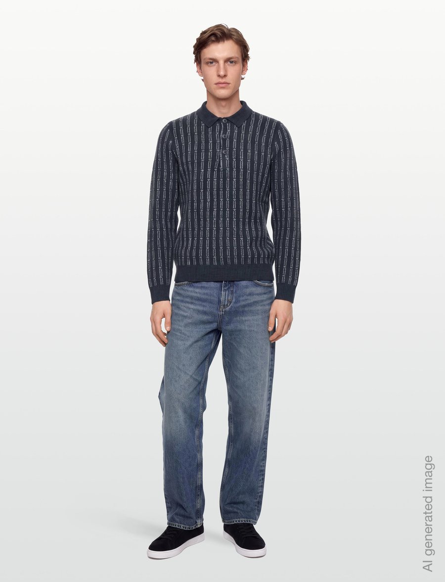 Lindbergh - Jacquard knitted L/S polo cardigan - poloer i strik med lange ærmer - navy mel - 0