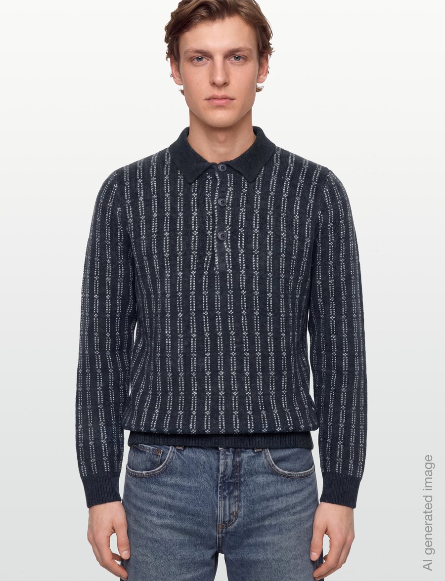 Lindbergh - Jacquard knitted L/S polo cardigan - poloer i strik med lange ærmer - navy mel - 3