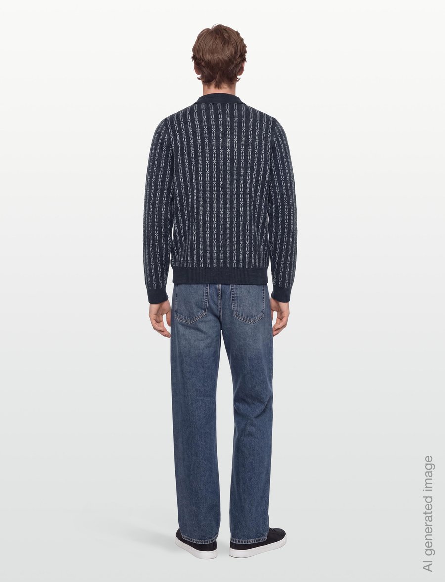 Lindbergh - Jacquard knitted L/S polo cardigan - poloer i strik med lange ærmer - navy mel - 4