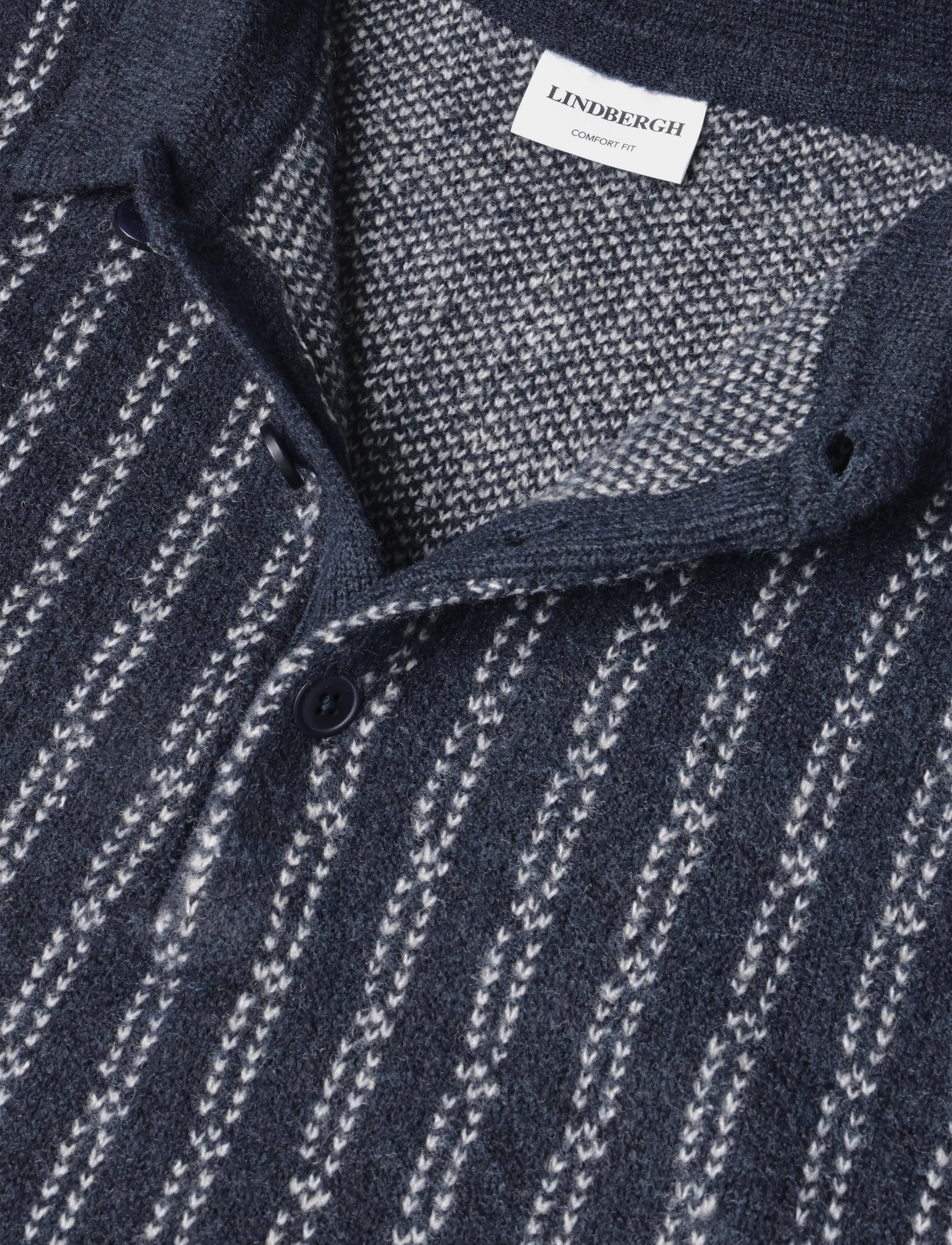 Lindbergh - Jacquard knitted L/S polo cardigan - long-sleeved knitted polos - navy mel - 2