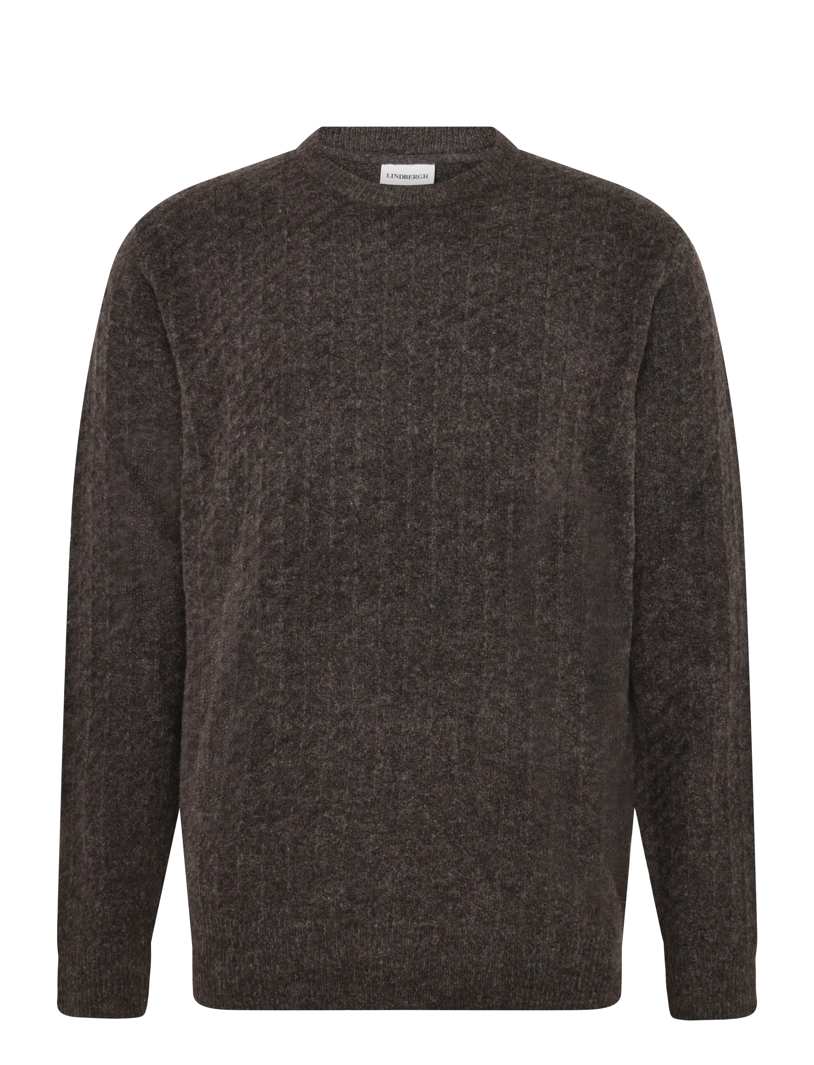 Lindbergh Jacquard knitted o-neck L/D sweater - Lindbergh - DK BROWN MEL / brown