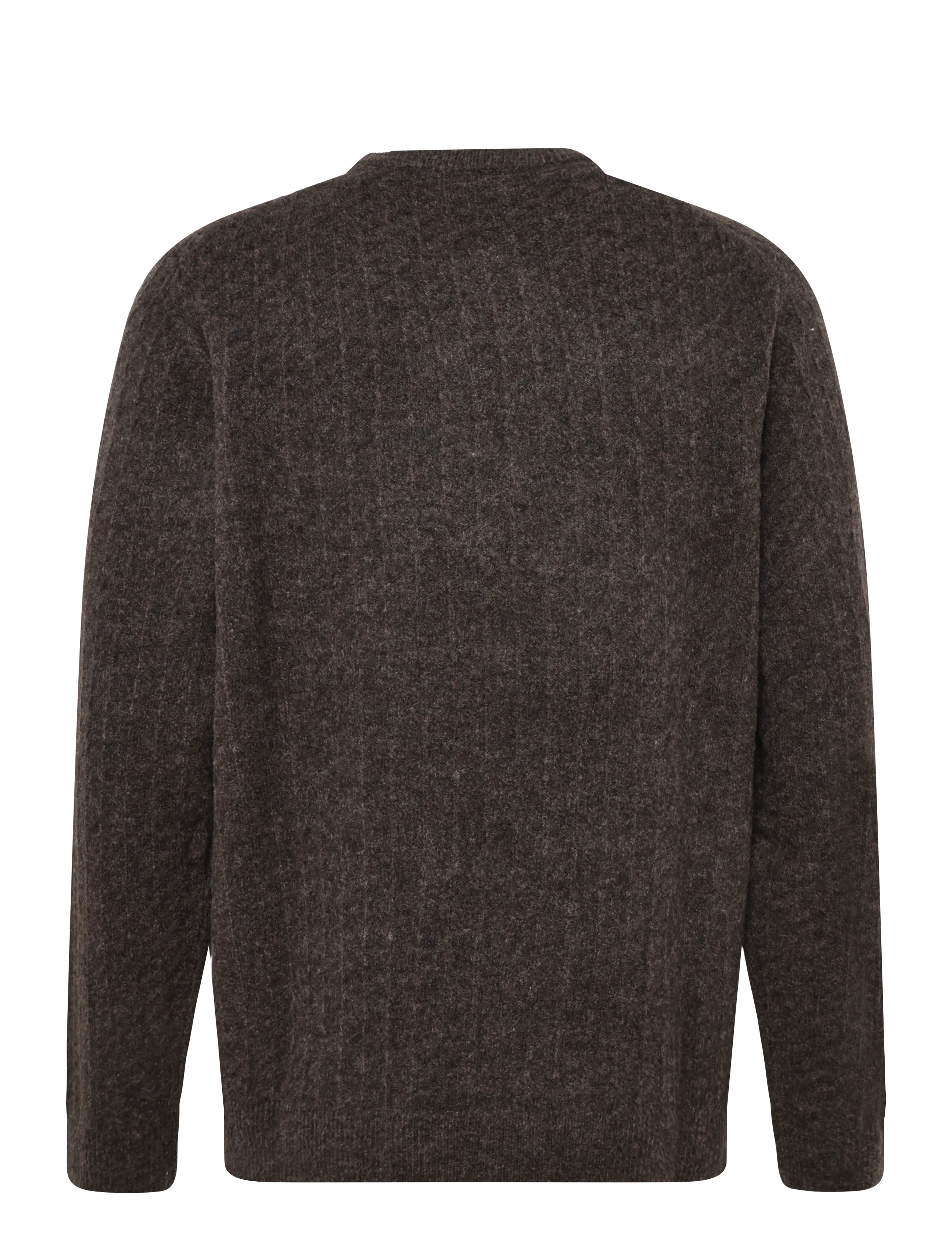 Lindbergh - Jacquard knitted o-neck L/D sweater - round necks - dk brown mel - 1