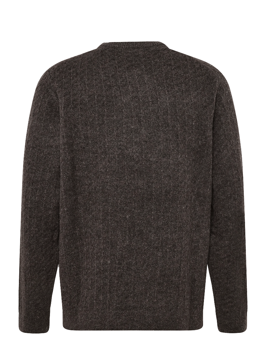 Lindbergh - Jacquard knitted o-neck L/D sweater - round necks - dk brown mel - 1