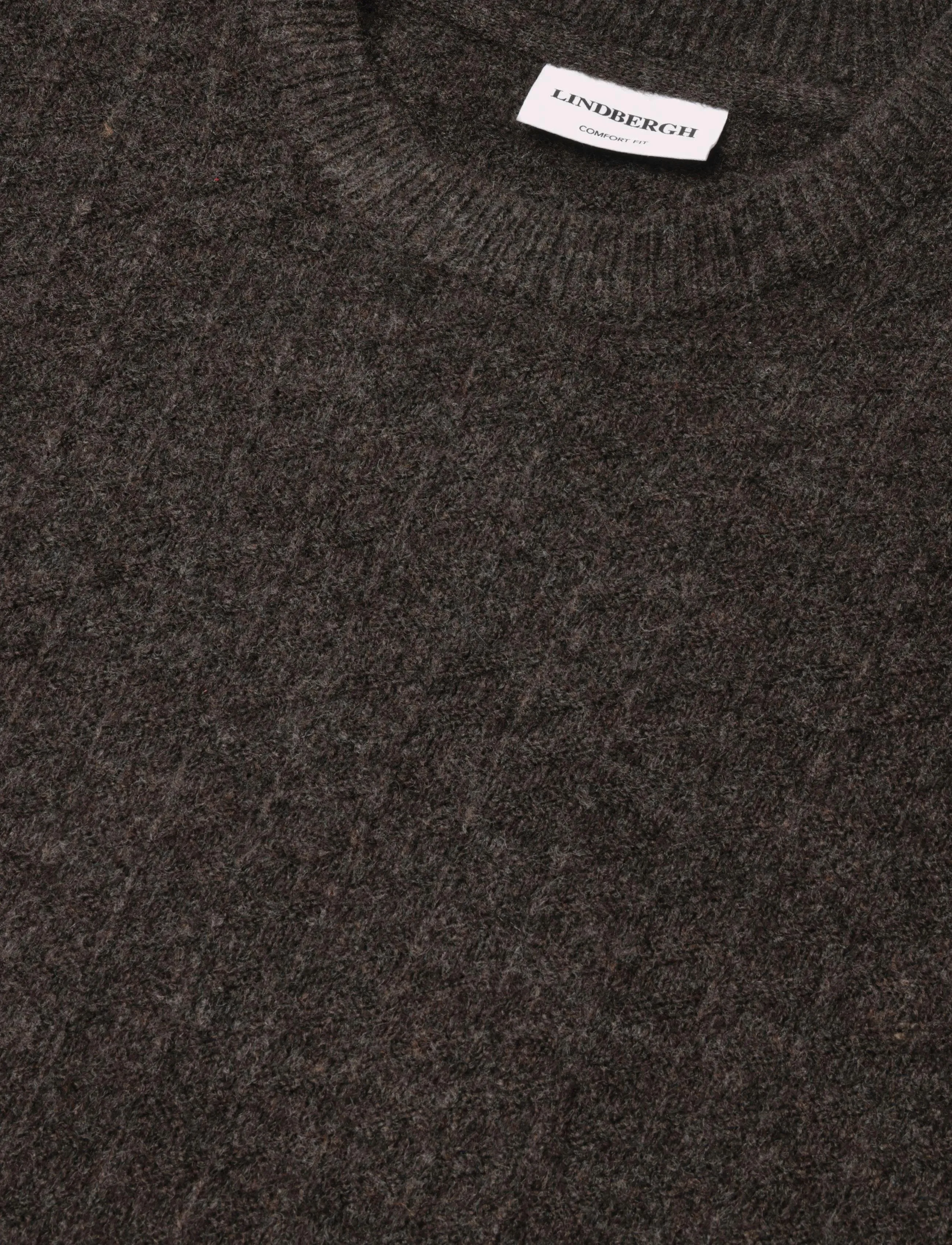 Lindbergh - Jacquard knitted o-neck L/D sweater - round necks - dk brown mel - 2