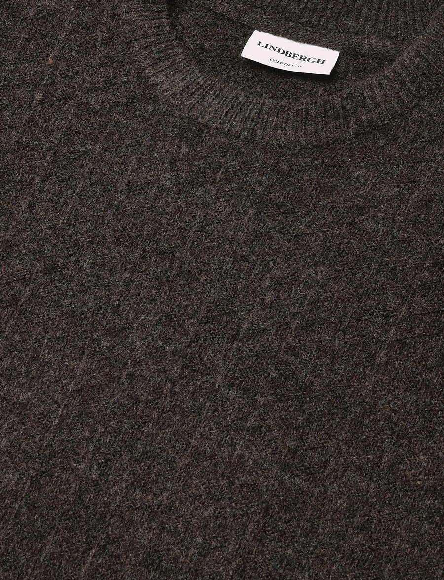 Lindbergh - Jacquard knitted o-neck L/D sweater - round necks - dk brown mel - 2
