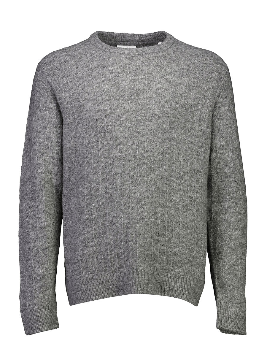 Lindbergh - Jacquard knitted o-neck L/D sweater - round necks - grey mel - 1