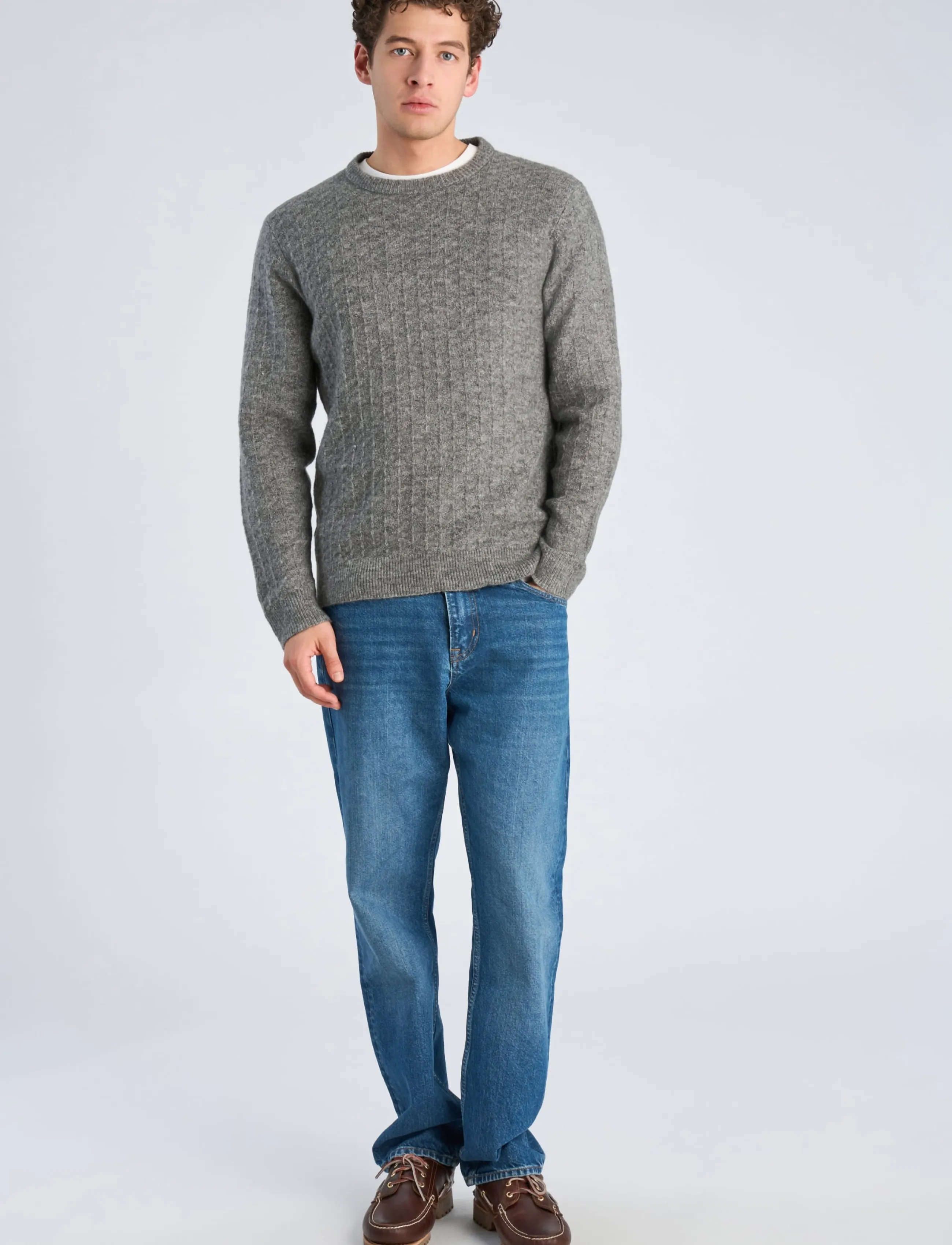 Lindbergh Jacquard Knitted O-Neck L/D Sweater, XL, Knitwear, Grau - Round Necks, Männer