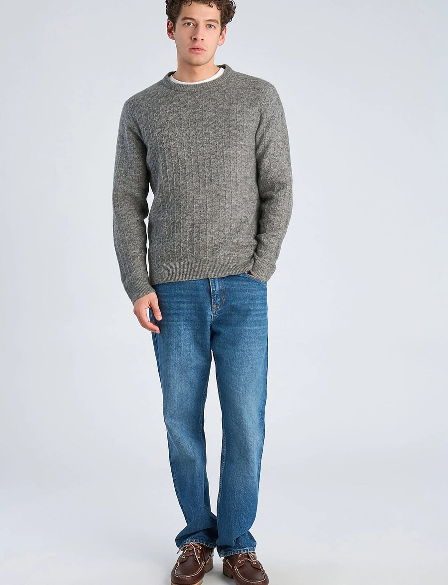 Lindbergh - Jacquard knitted o-neck L/D sweater - round necks - grey mel - 0