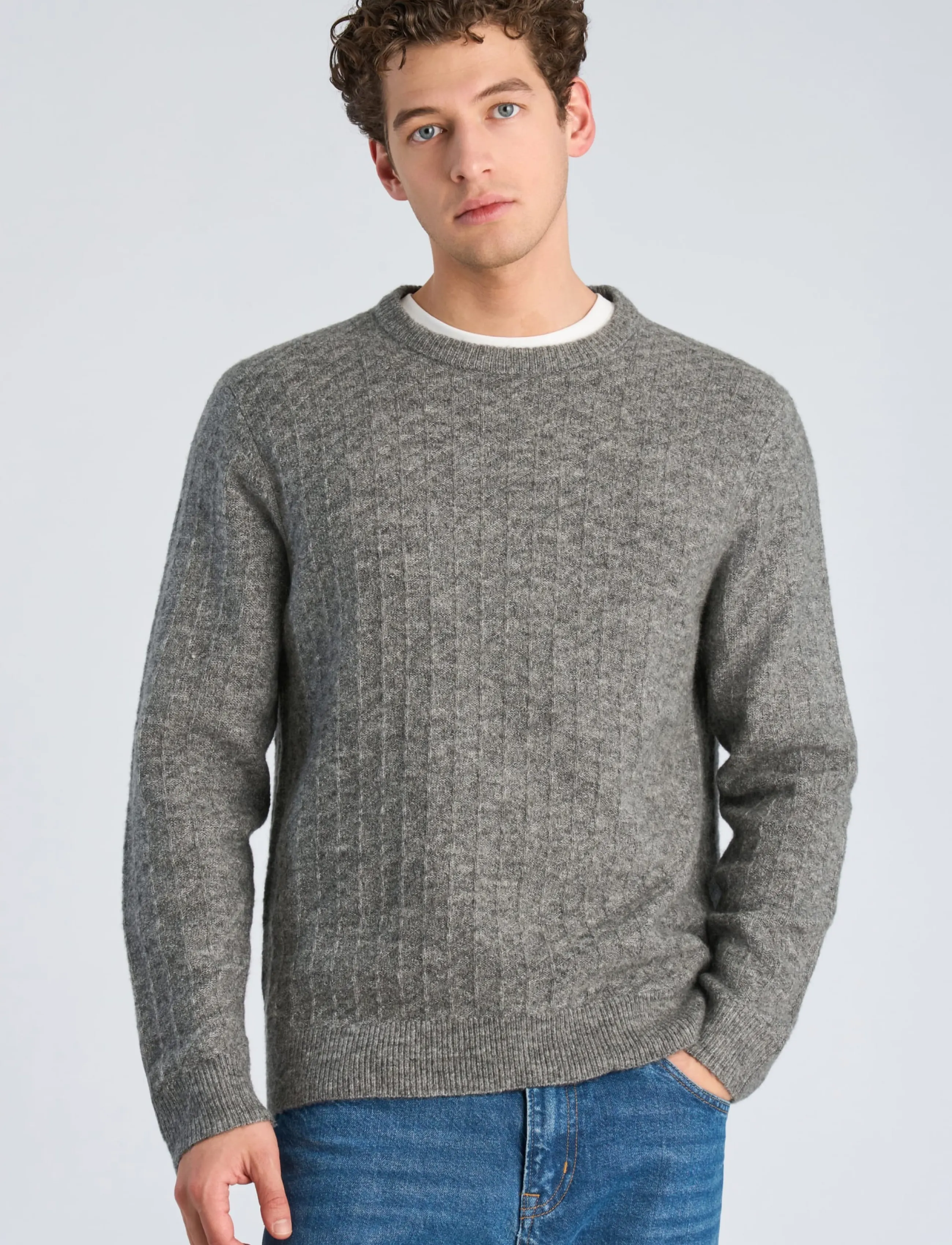 Lindbergh - Jacquard knitted o-neck L/D sweater - round necks - grey mel - 3