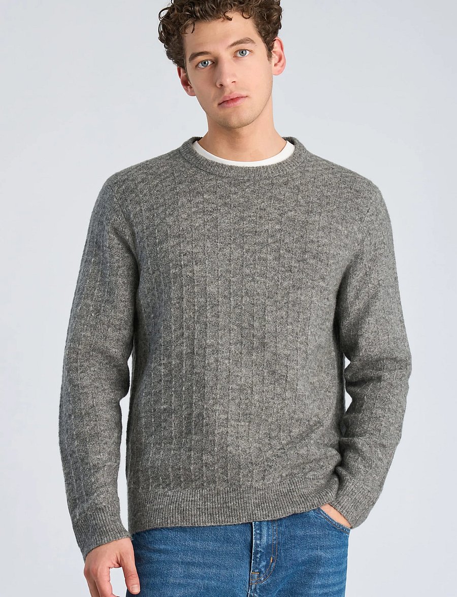 Lindbergh - Jacquard knitted o-neck L/D sweater - round necks - grey mel - 3