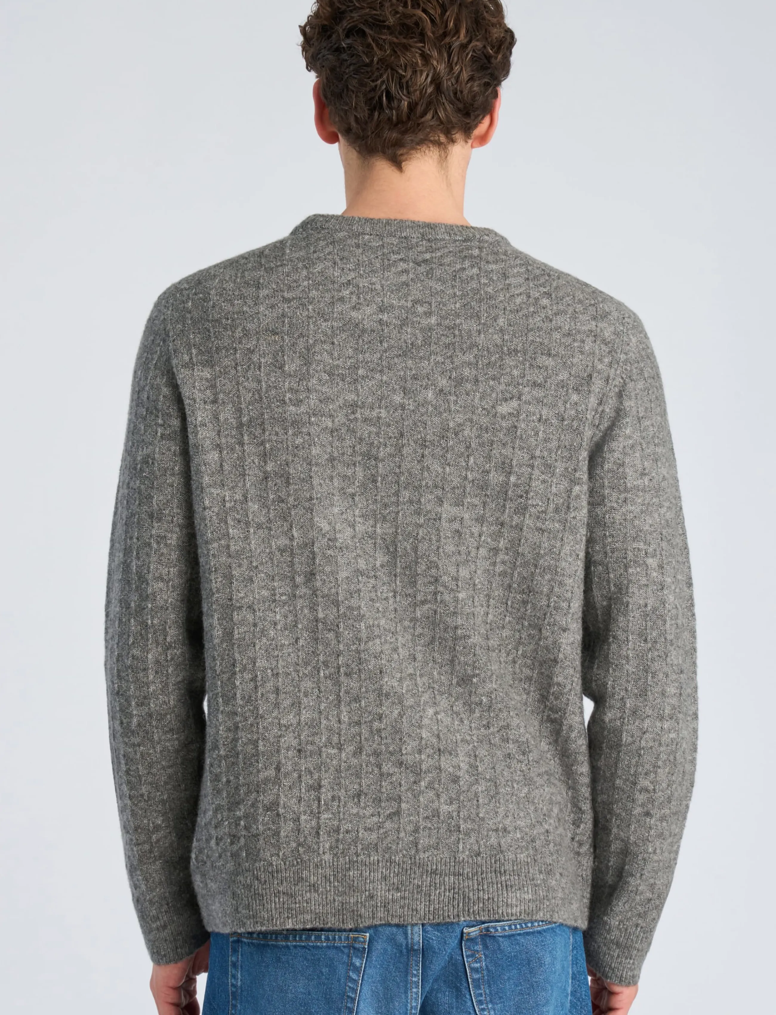Lindbergh - Jacquard knitted o-neck L/D sweater - round necks - grey mel - 4