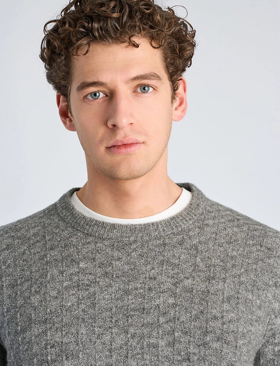 Lindbergh - Jacquard knitted o-neck L/D sweater - round necks - grey mel - 5