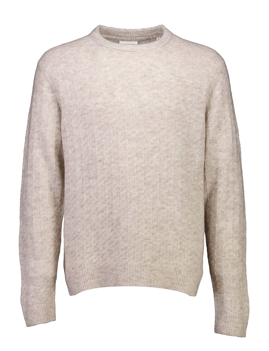 Lindbergh - Jacquard knitted o-neck L/D sweater - rund hals - lt sand mel - 1
