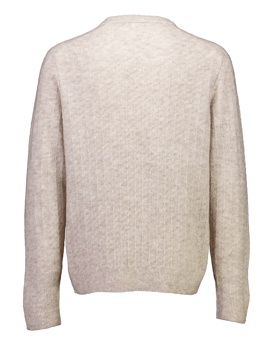 Lindbergh - Jacquard knitted o-neck L/D sweater - rund hals - lt sand mel - 2