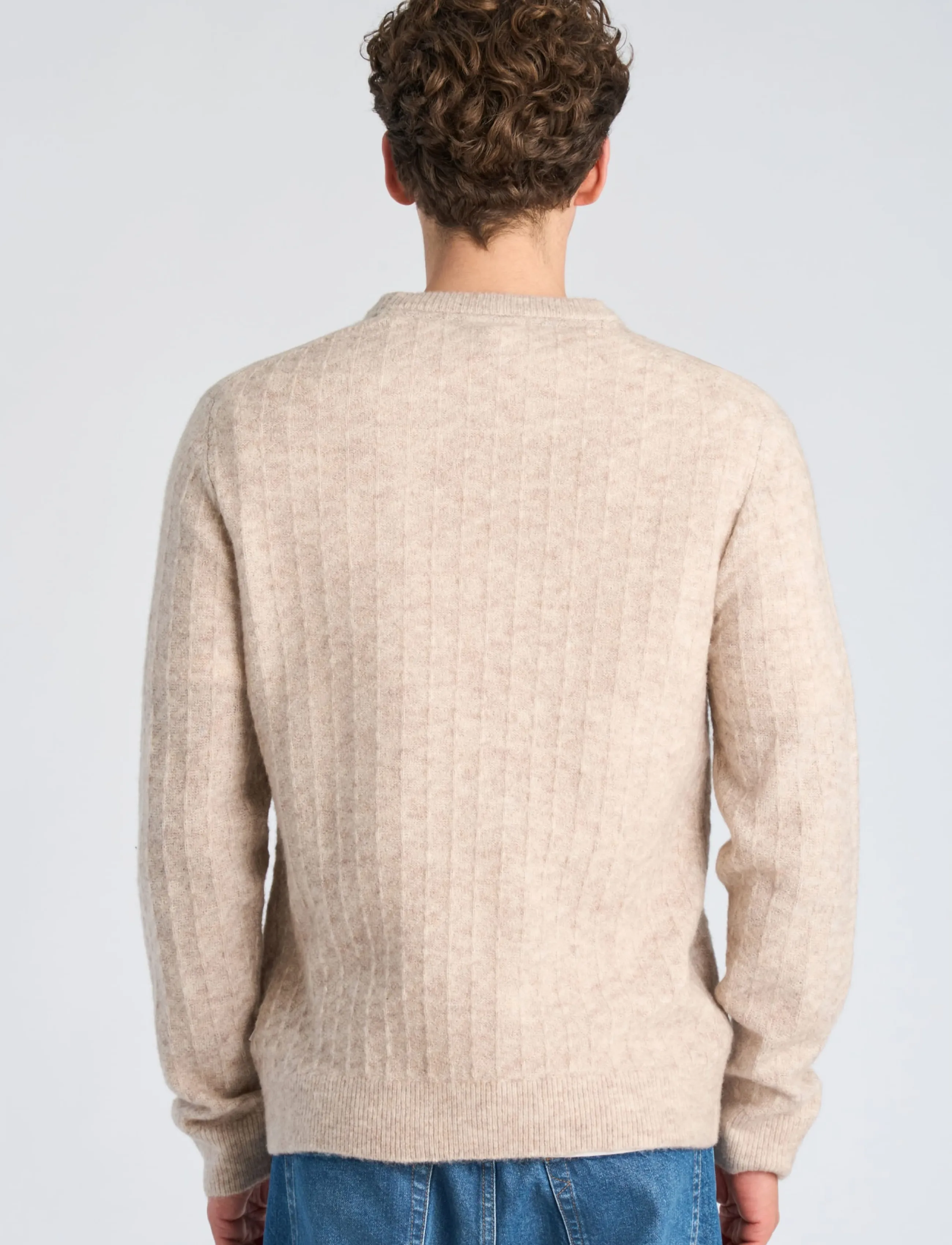 Lindbergh - Jacquard knitted o-neck L/D sweater - rund hals - lt sand mel - 4