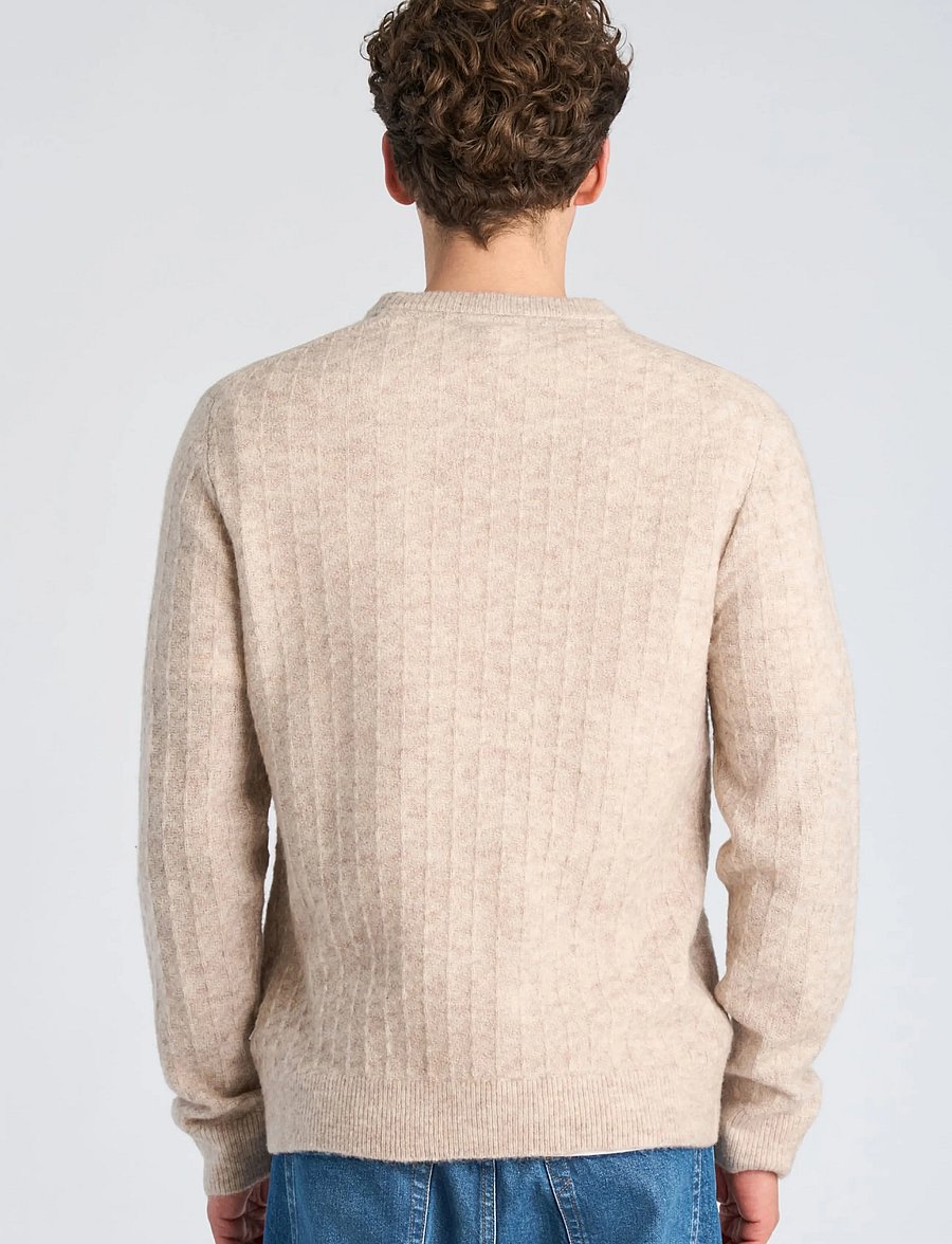 Lindbergh - Jacquard knitted o-neck L/D sweater - rund hals - lt sand mel - 4