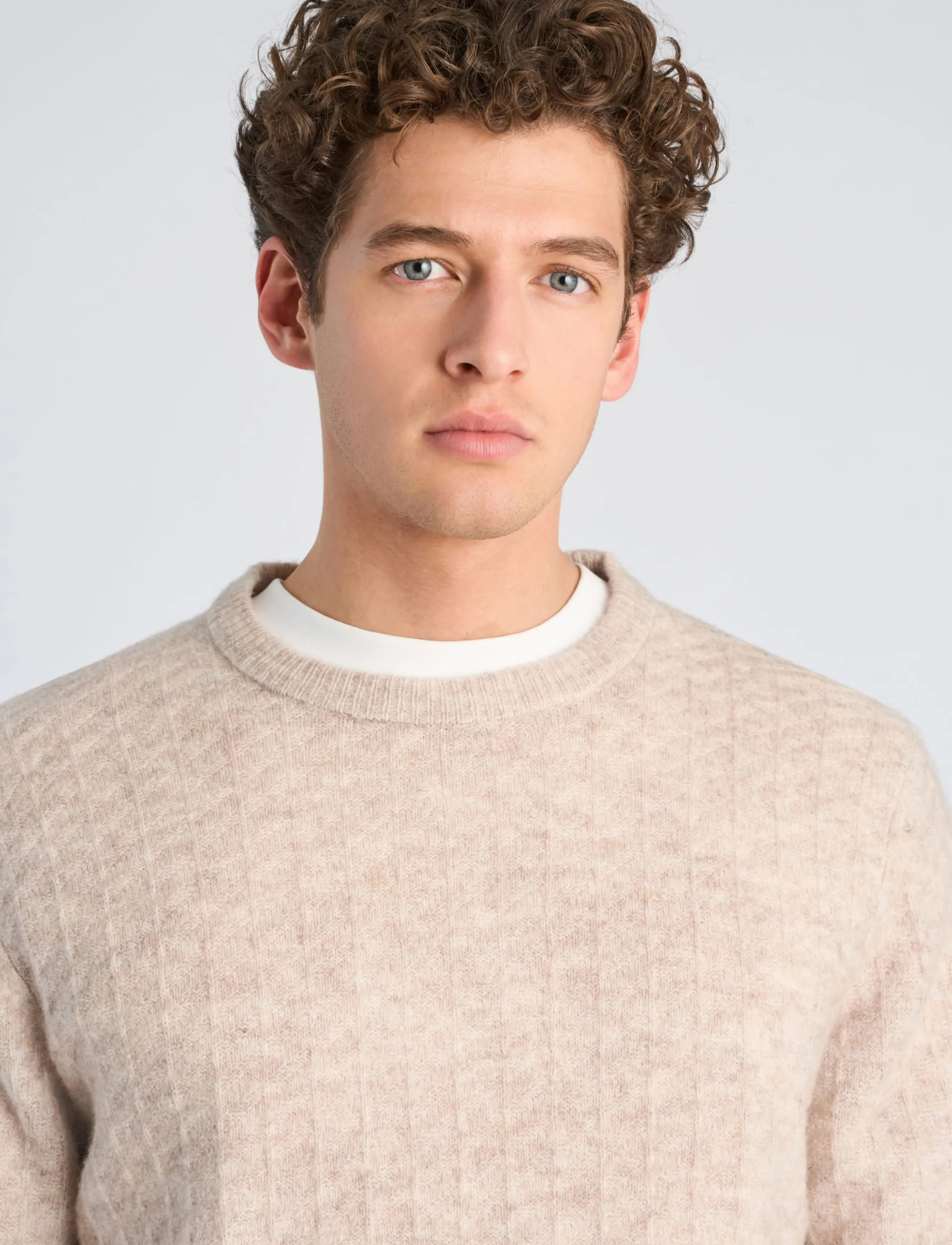 Lindbergh - Jacquard knitted o-neck L/D sweater - rund hals - lt sand mel - 5