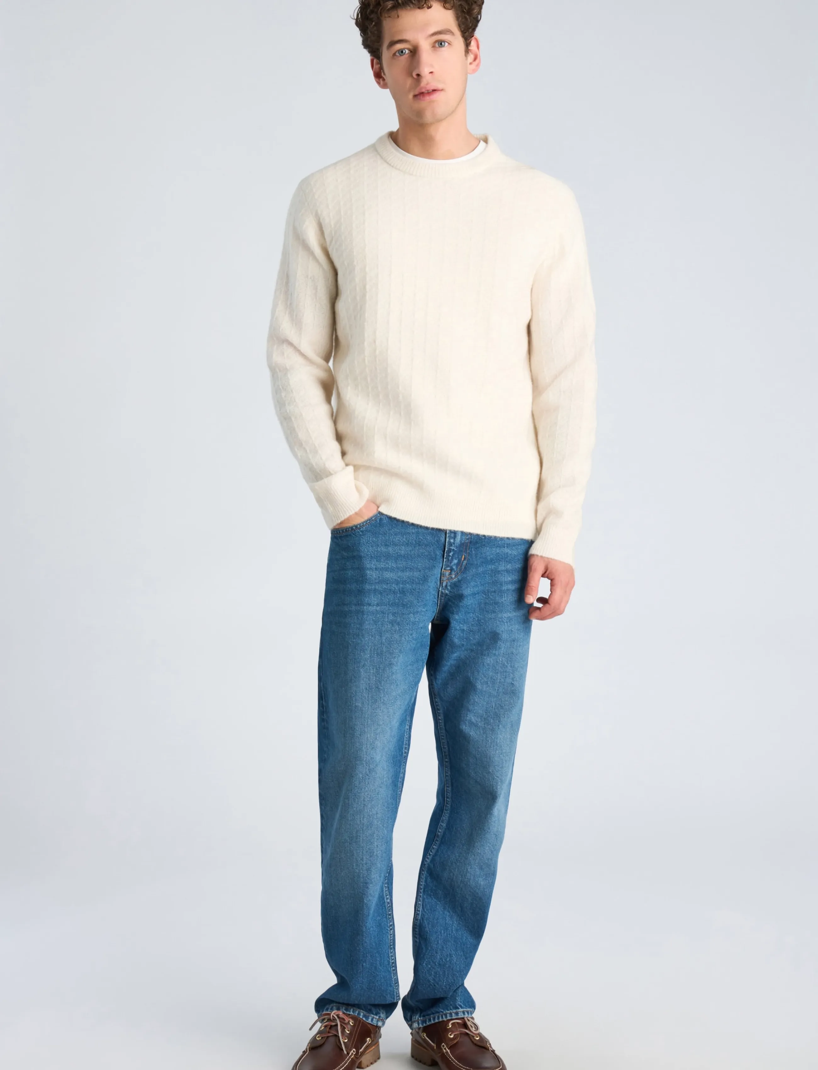 Lindbergh - Jacquard knitted o-neck L/D sweater - rund hals - off white - 3