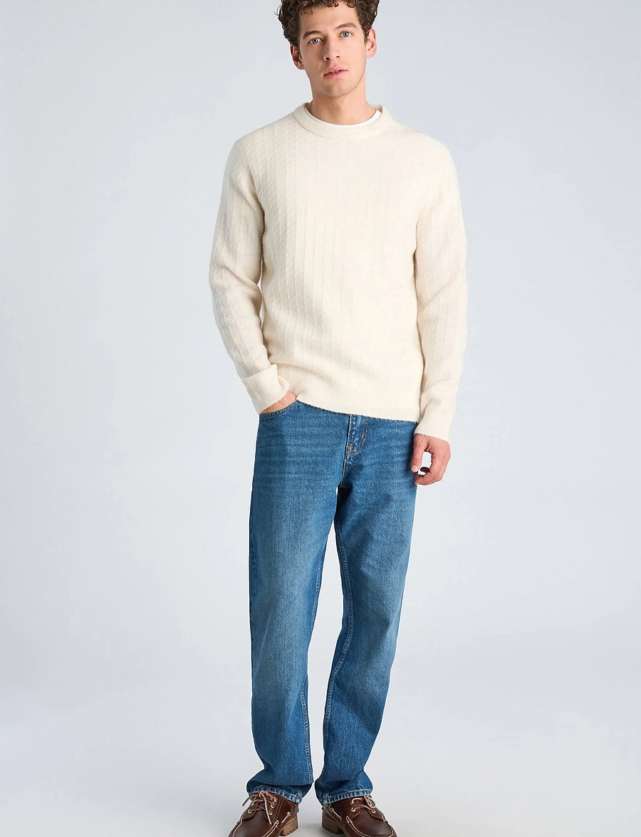 Lindbergh - Jacquard knitted o-neck L/D sweater - rund hals - off white - 3