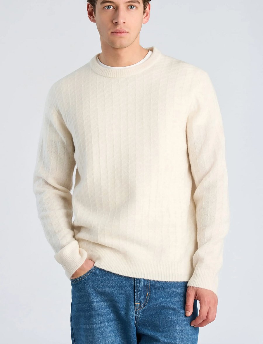Lindbergh - Jacquard knitted o-neck L/D sweater - rund hals - off white - 4