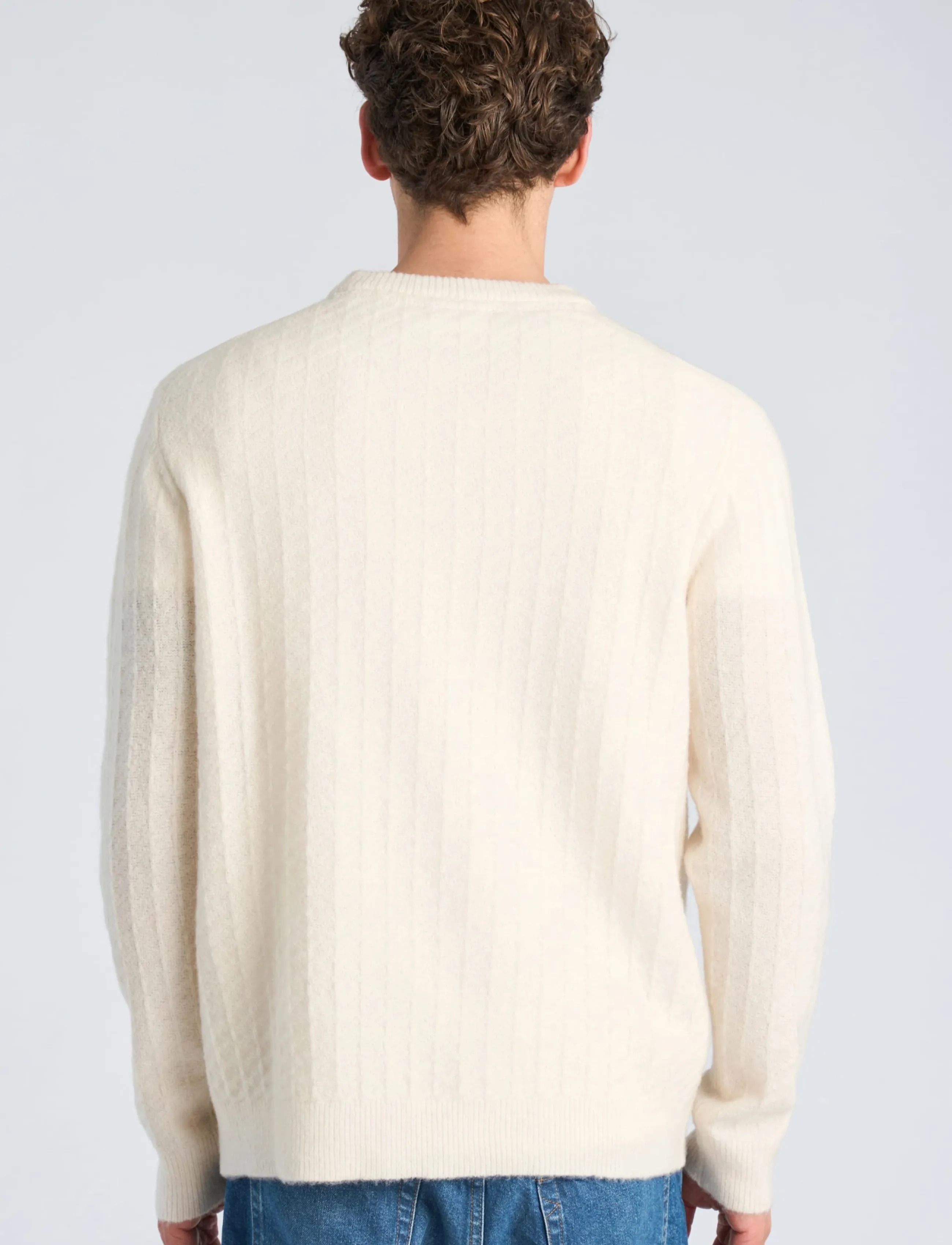 Lindbergh - Jacquard knitted o-neck L/D sweater - rund hals - off white - 5