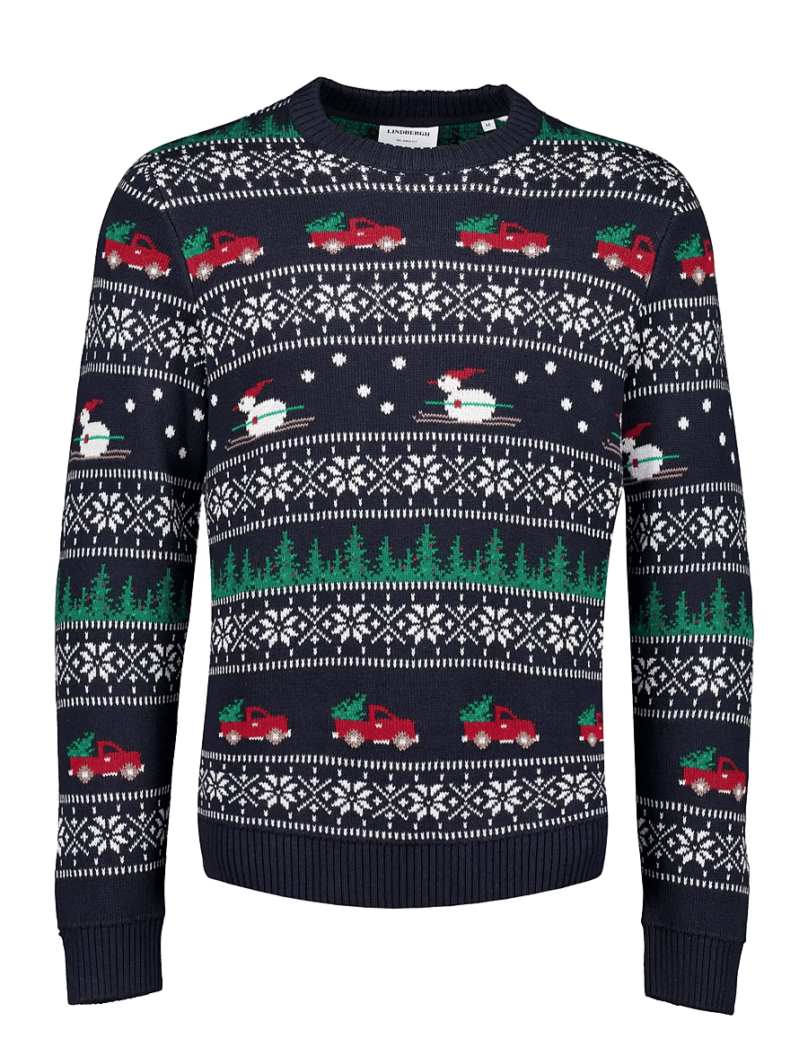 Lindbergh - Winter village jaqucard o-neck knit - Ümara kaelusega - dk blue - 1