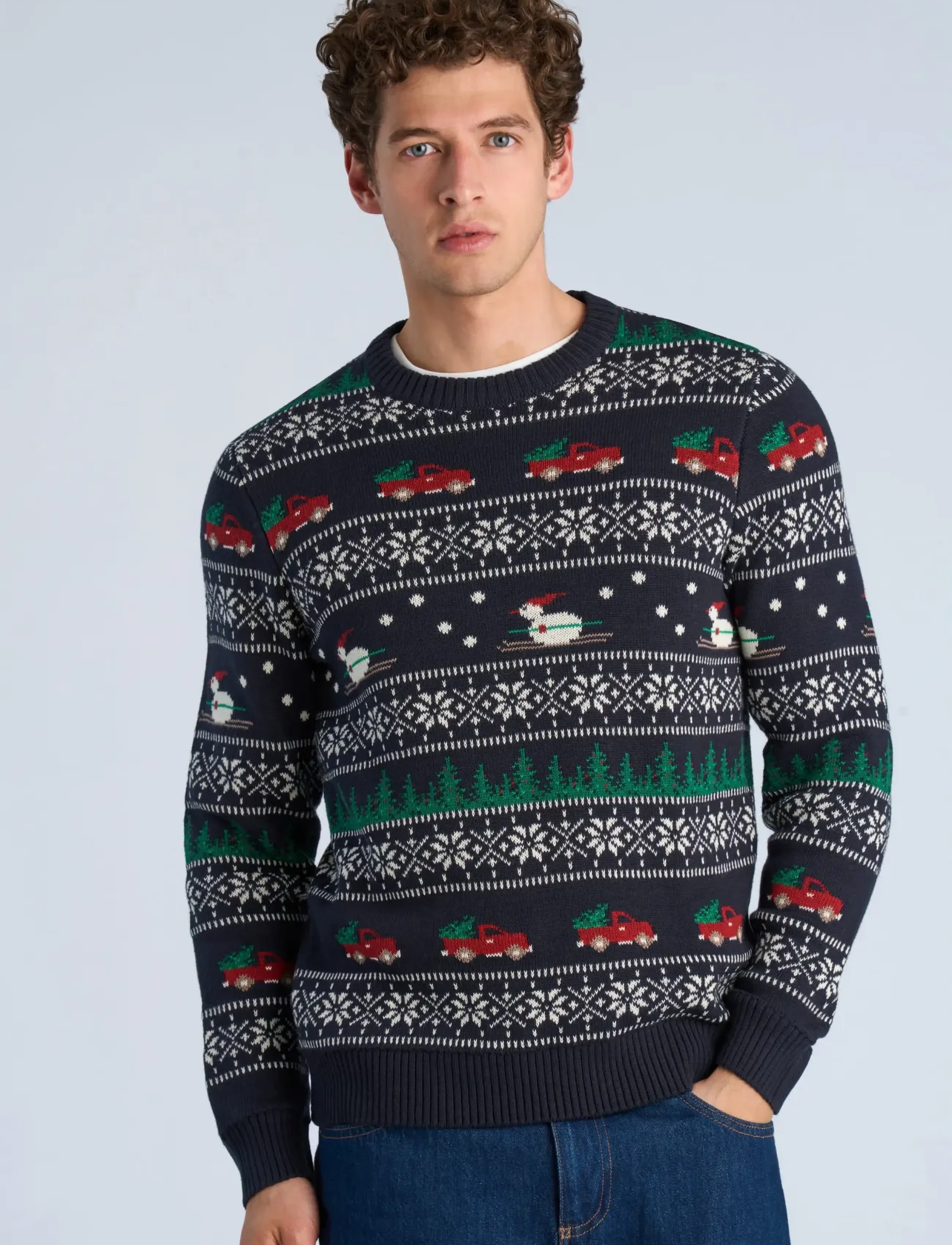Lindbergh - Winter village jaqucard o-neck knit - Ümara kaelusega - dk blue - 3