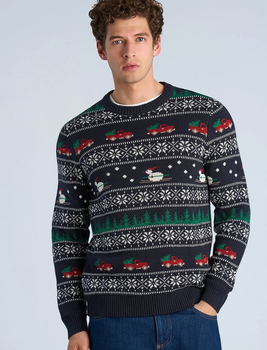 Lindbergh - Winter village jaqucard o-neck knit - Ümara kaelusega - dk blue - 3