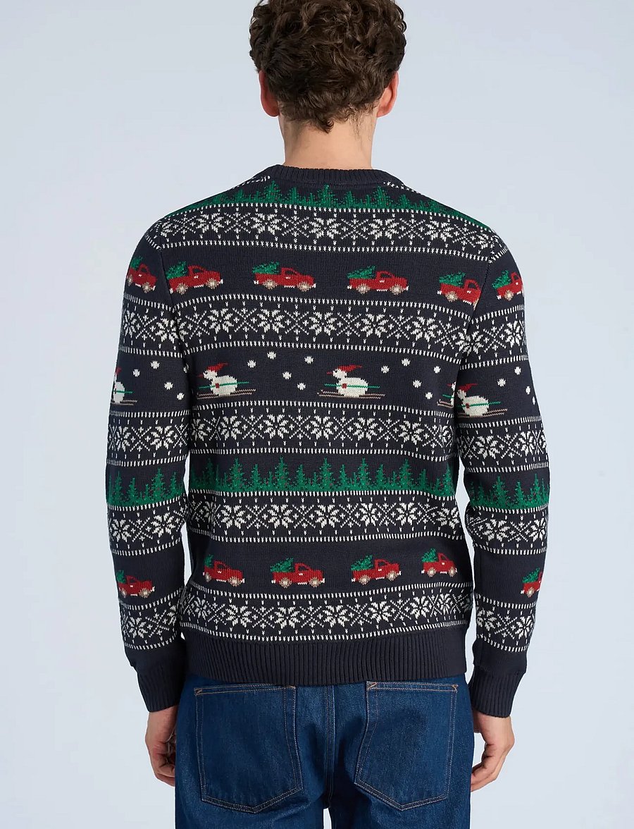 Lindbergh - Winter village jaqucard o-neck knit - Ümara kaelusega - dk blue - 4