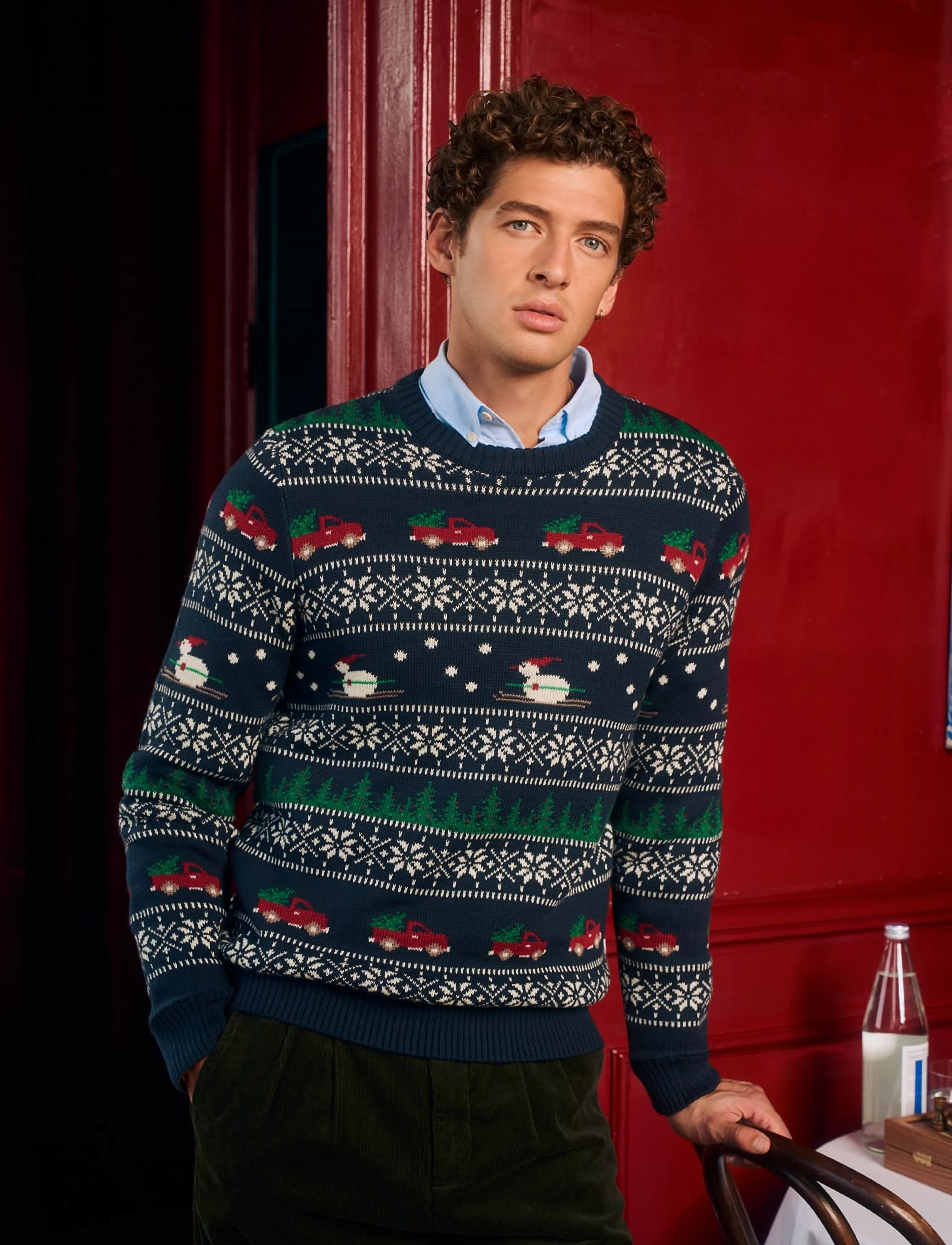 Lindbergh Winter Village Jaqucard O-Neck Knit stickade tröjor herr – bild 4