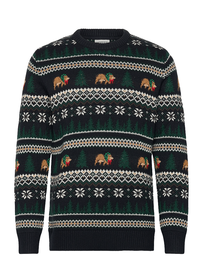 Lindbergh - Winter village jaqucard o-neck knit - rundhals - navy - 0