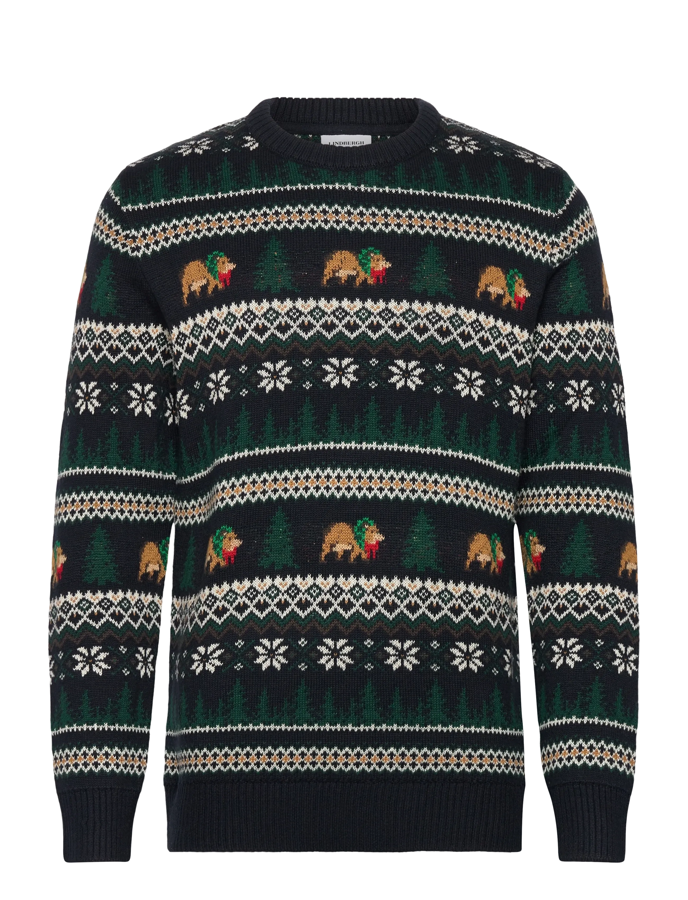 Lindbergh Winter village jaqucard o-neck knit - Strickmode - NAVY / black