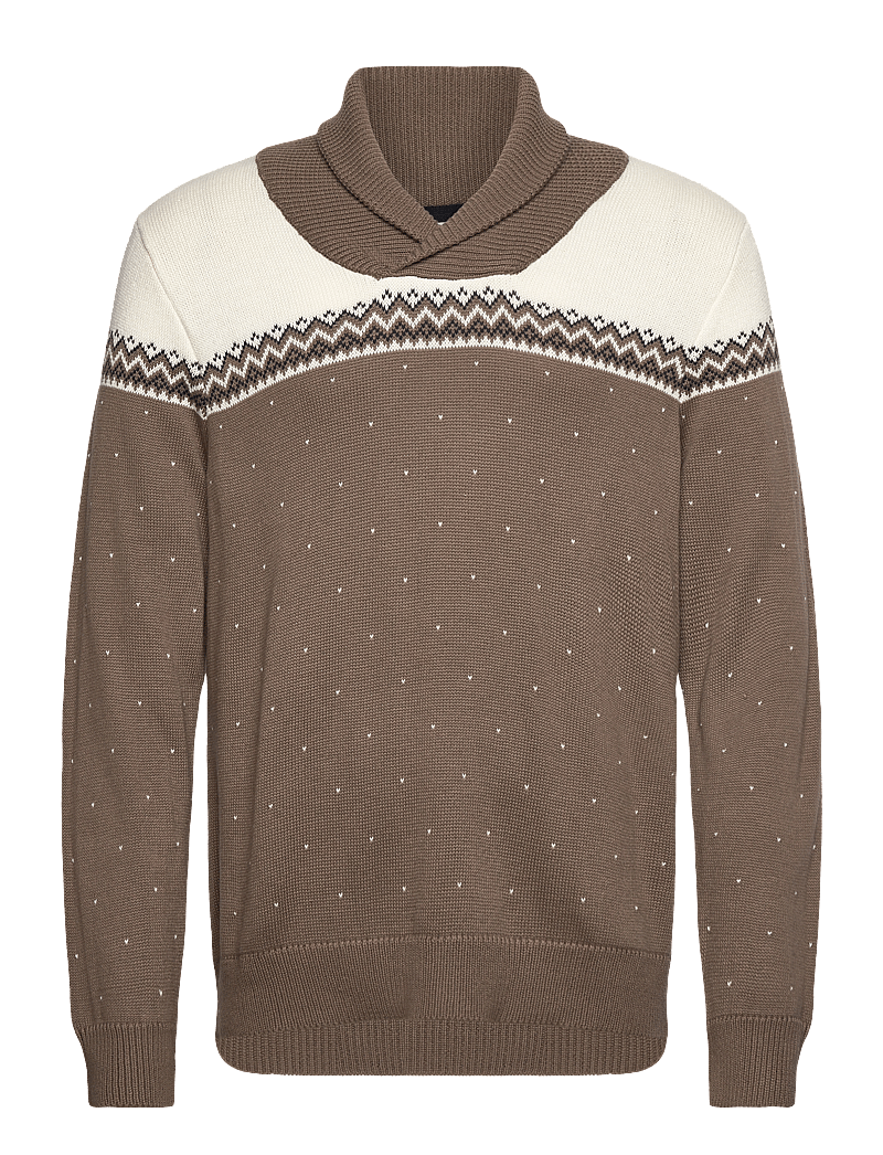 Lindbergh - Xmas shawl collar knit - v-ringat - brown - 0