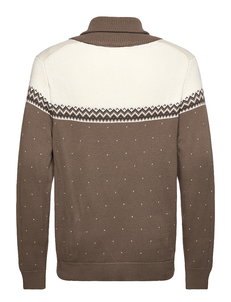 Lindbergh - Xmas shawl collar knit - v-ringat - brown - 1