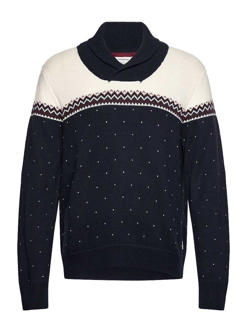 Lindbergh - Xmas shawl collar knit - v-ringat - navy - 0